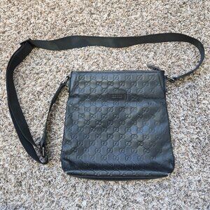GG Print Made in Italy Black Leather Crossbody Bag-Please See All Photos